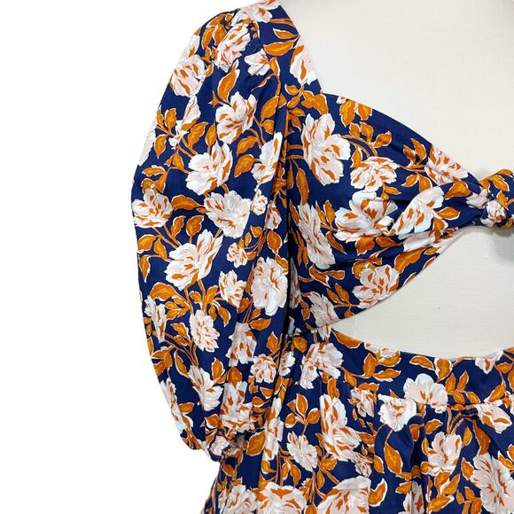 Amur Medina  Floral Twist Front Ruffle Mini Dress Twilight Blue Women 14 NWT - Picture 6 of 15